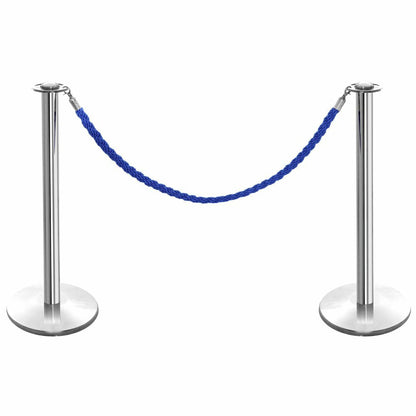 Pair of Rope Barrier Posts - Polished Stainless Steel Posts with Blue Twisted Rope
