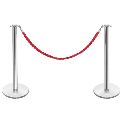 Pair of Rope Barrier Posts - Polished Stainless Steel Posts with Red Twisted Rope