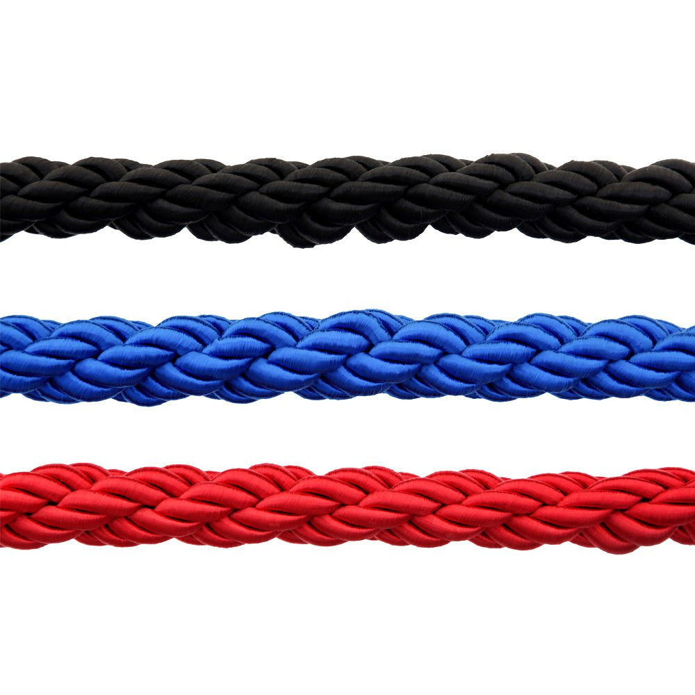 Pair of Rope Barrier Posts - Polished Stainless Steel Posts with Red Twisted Rope