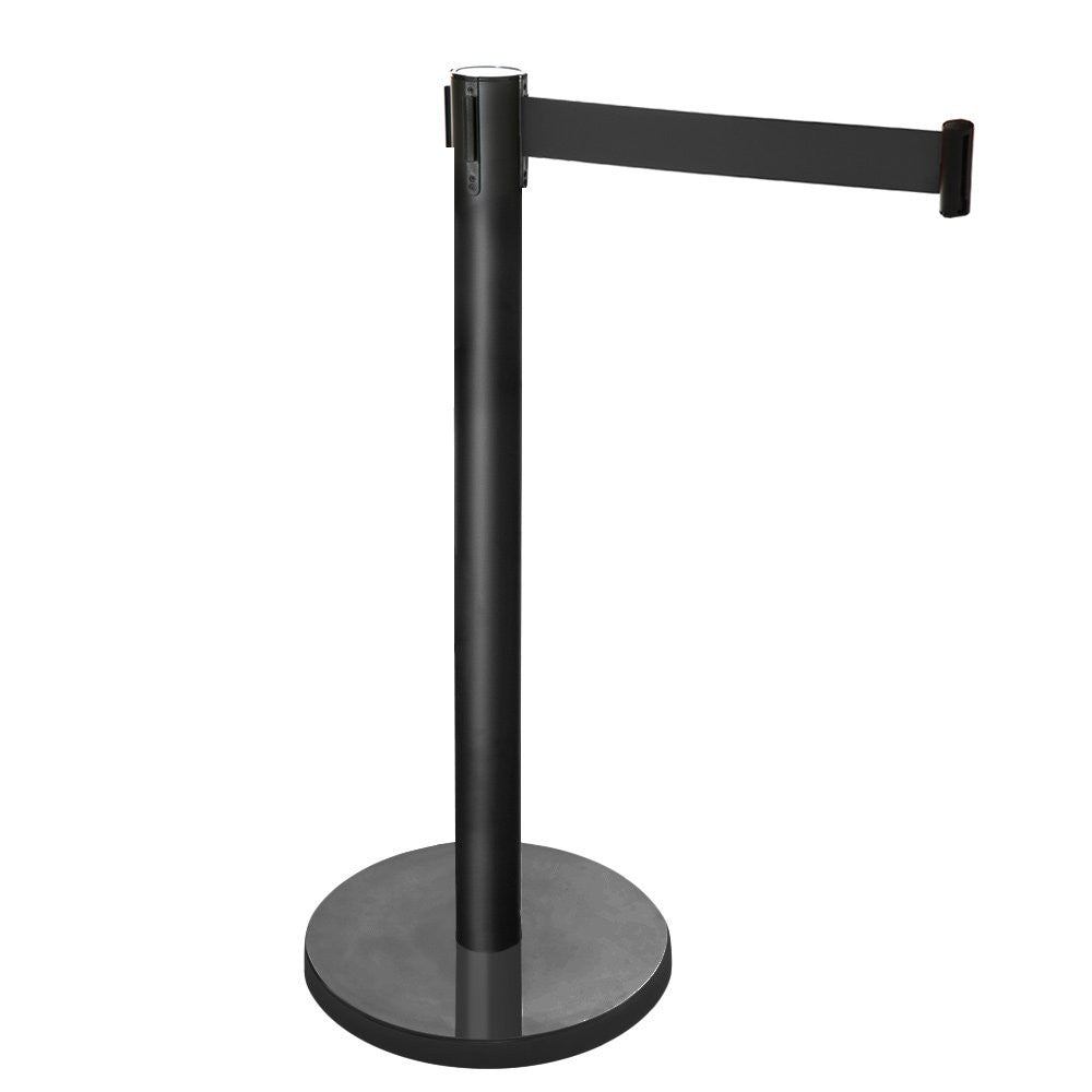 Retractable Belt Barrier Post - Black Post with Black Webbed Belt