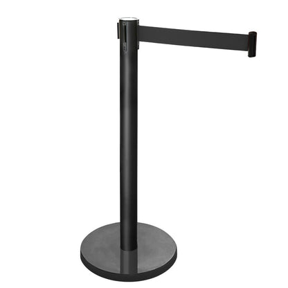 Retractable Belt Barrier Post - Black Post with Black Webbed Belt
