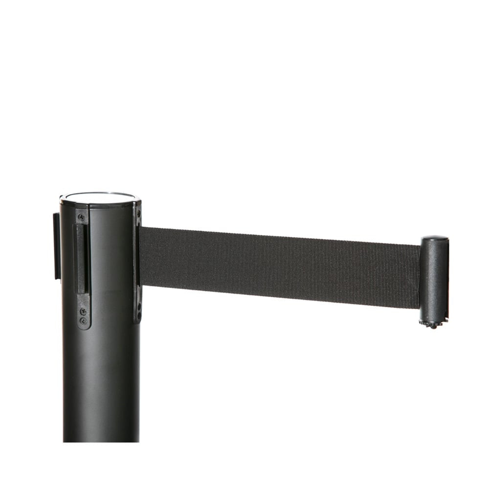 Retractable Belt Barrier Post - Black Post with Black Webbed Belt