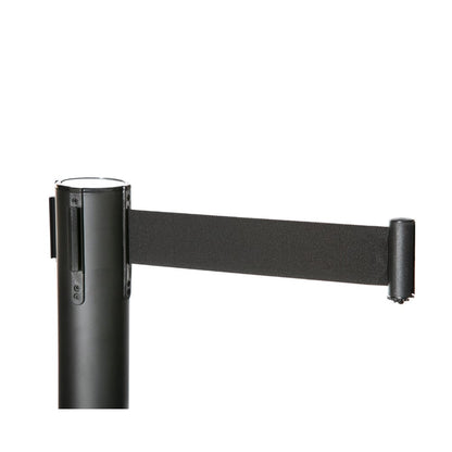Retractable Belt Barrier Post - Black Post with Black Webbed Belt