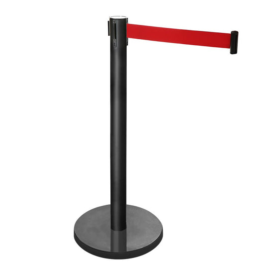 Retractable Belt Barrier Post - Black Post with Red Webbed Belt