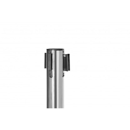 Retractable Belt Barrier Post - Brushed Stainless Steel Post with Red Webbed Belt