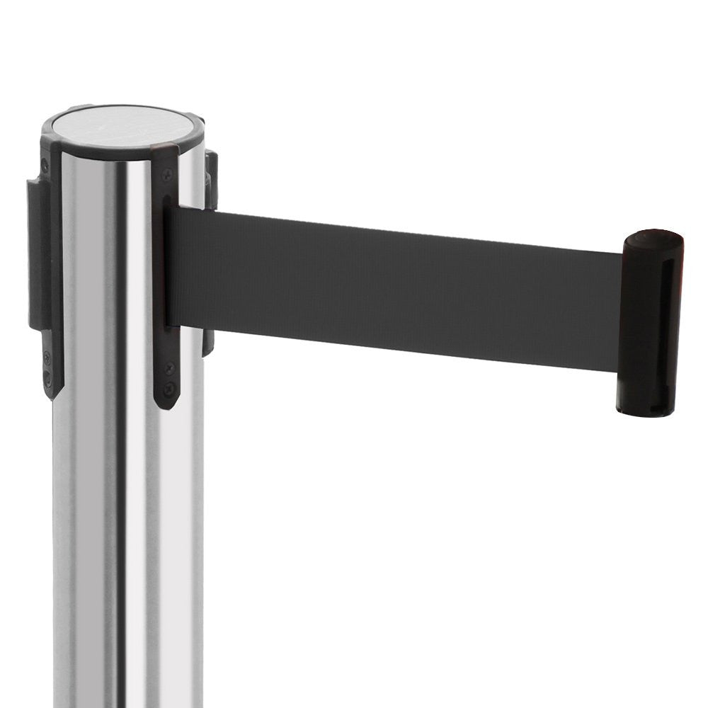 Retractable Belt Barrier Post - Polished Stainless Steel Post with Black Webbed Belt