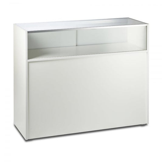 White Shop Counter with 1/4 Glass Display - Silhouette Range