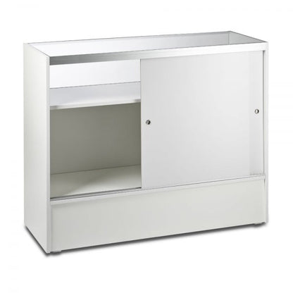 White Shop Counter with 1/4 Glass Display - Silhouette Range