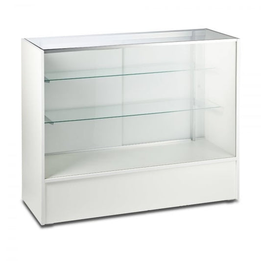 White Shop Counter with 3/4 Glass Display and 2 Glass Shelves - Silhouette Range