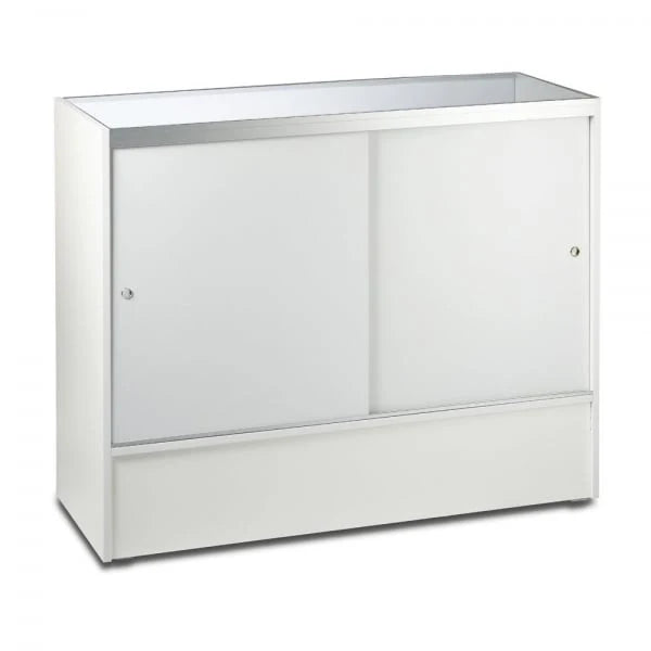 White Shop Counter With 3/4 Glass Display and Glass Front Till Unit Bundle - Silhouette Range