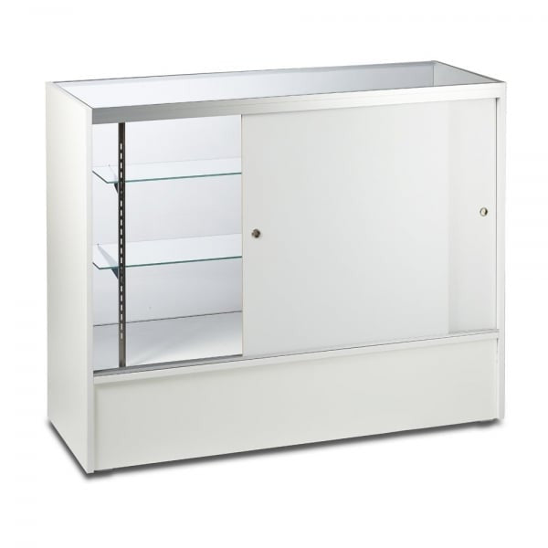 White Shop Counter with 3/4 Glass Display and 2 Glass Shelves - Silhouette Range