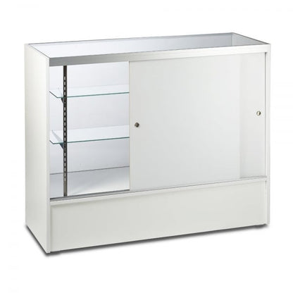 White Shop Counter with 3/4 Glass Display and 2 Glass Shelves - Silhouette Range