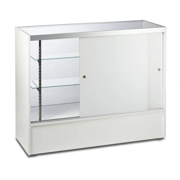 White Shop Counter With 3/4 Glass Display and Glass Front Till Unit Bundle - Silhouette Range