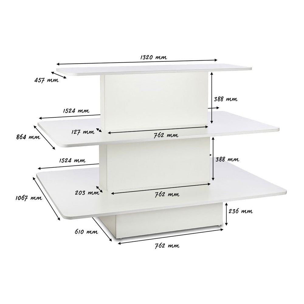 White 3-Shelf Island Display Gondola - Rectangular - Silhouette Range
