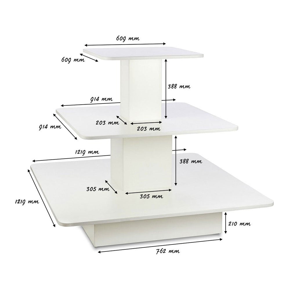 White 3-Shelf Island Display Gondola - Square - Silhouette Range