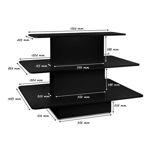 Black 3-Shelf Island Display Gondola - Rectangular - Silhouette Range
