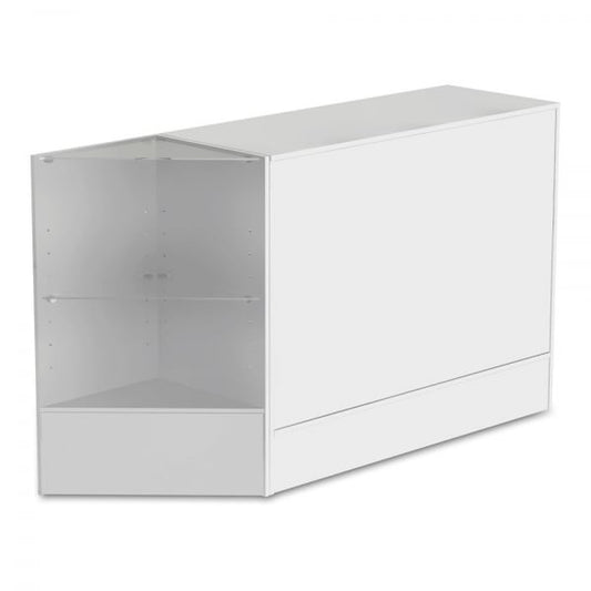 White Shop Counter and Corner Display Unit with Glass Shelves Bundle - Silhouette Range