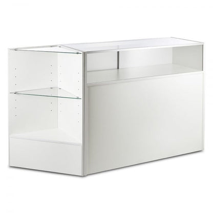 White Shop Counter With 1/4 Glass Display and Corner Display Unit Bundle - Silhouette Range