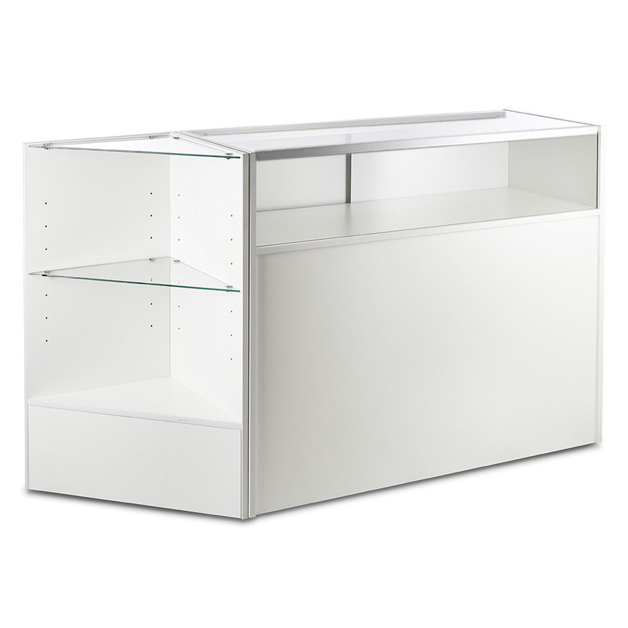 Shopfitting Counter White Shop Counter With 1/4 Glass Display and Corner Display Unit ...