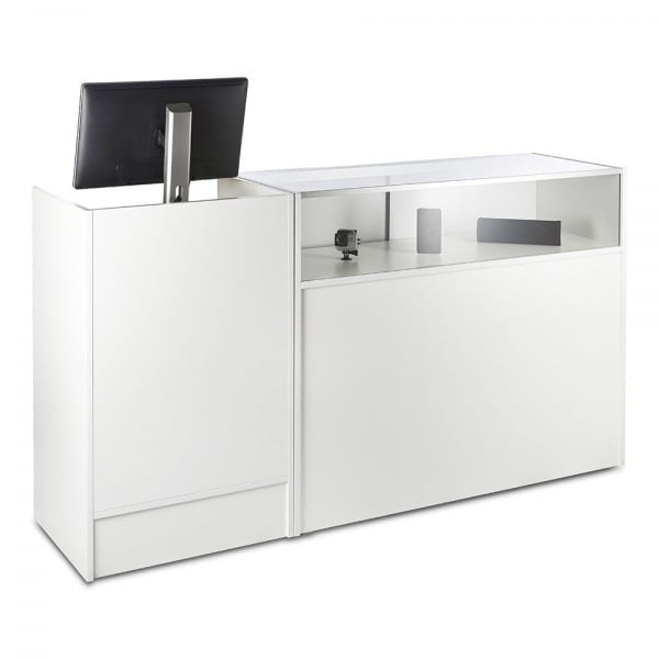 White Shop Counter With 1/4 Glass Display and Till Unit Bundle - Silhouette Range