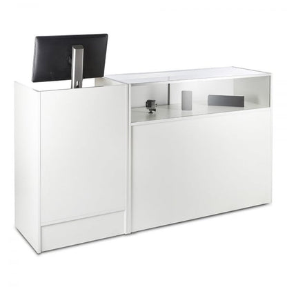 White Shop Counter With 1/4 Glass Display and Till Unit Bundle - Silhouette Range