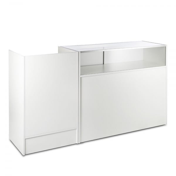 White Shop Counter With 1/4 Glass Display and Till Unit Bundle - Silhouette Range