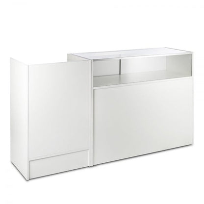 White Shop Counter With 1/4 Glass Display and Till Unit Bundle - Silhouette Range