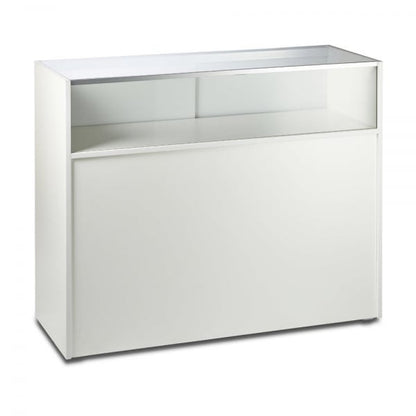 White Shop Counter With 1/4 Glass Display and Till Unit Bundle - Silhouette Range