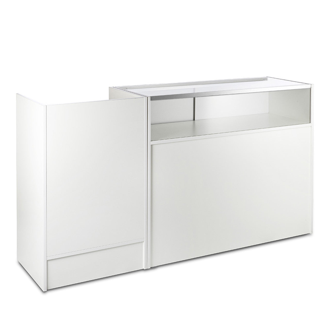 White Shop Counter With 1/4 Glass Display and Till Unit Bundle - Silhouette Range