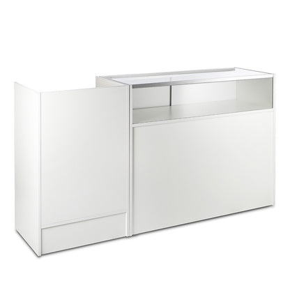 White Shop Counter With 1/4 Glass Display and Till Unit Bundle - Silhouette Range