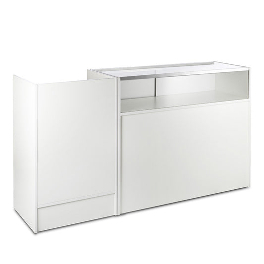 White Shop Counter With 1/4 Glass Display and Till Unit Bundle - Silhouette Range