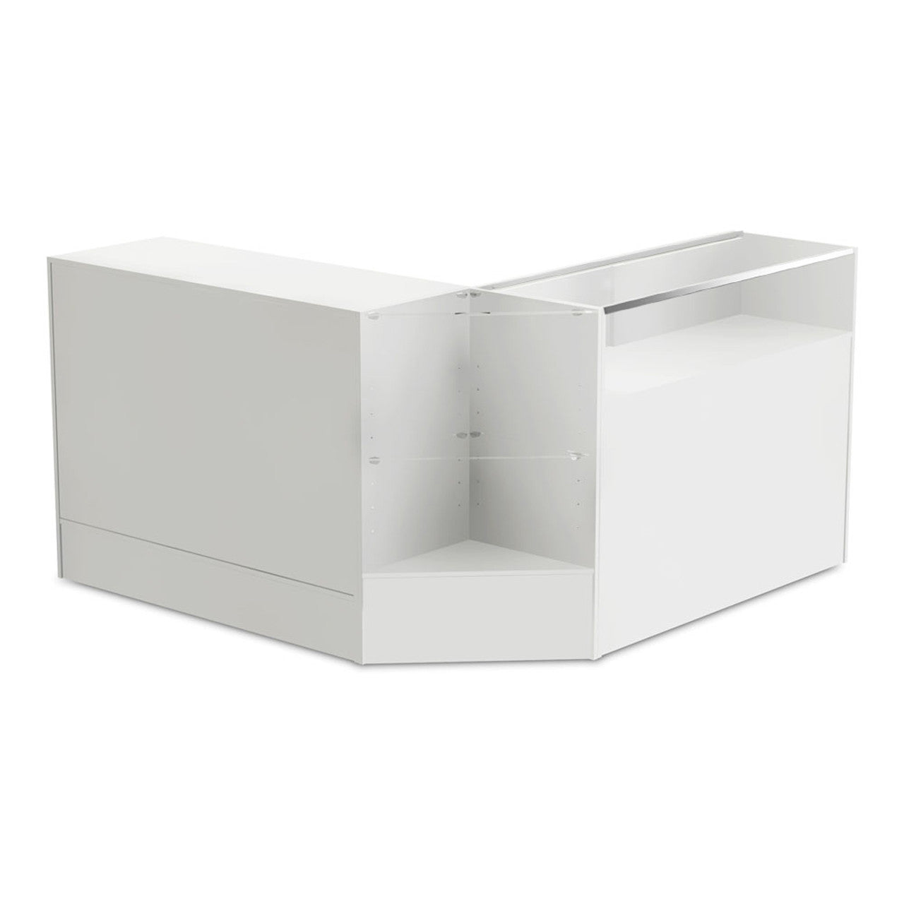 White Shop Counter With 1/4 Glass Display and Corner Display Unit Bundle