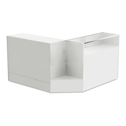White Shop Counter With 1/4 Glass Display and Corner Display Unit Bundle