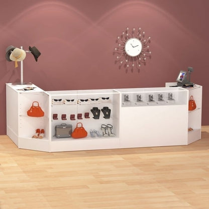 White Shop Counter With 3/4 Glass Display and Corner Display Unit Bundle - Silhouette Range