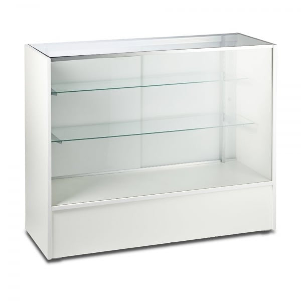 White Shop Counter With 3/4 Glass Display and Corner Display Unit Bundle - Silhouette Range