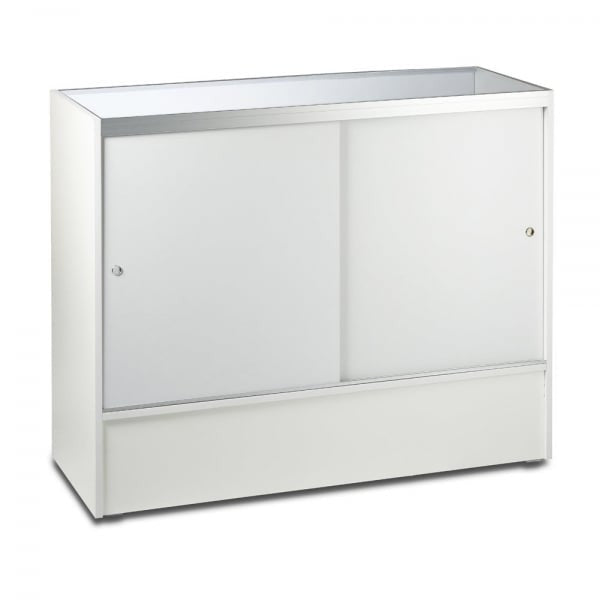 White Shop Counter With 3/4 Glass Display and Corner Display Unit Bundle - Silhouette Range