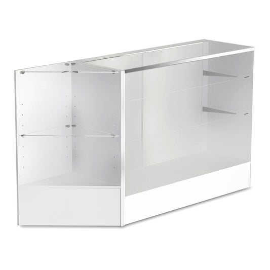 White Shop Counter With 3/4 Glass Display and Corner Display Unit Bundle - Silhouette Range