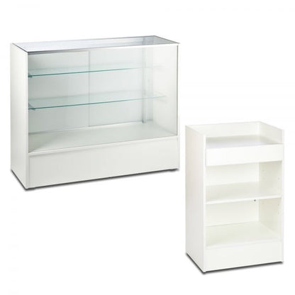White Shop Counter With 3/4 Glass Display and Till Unit Bundle - Silhouette Range