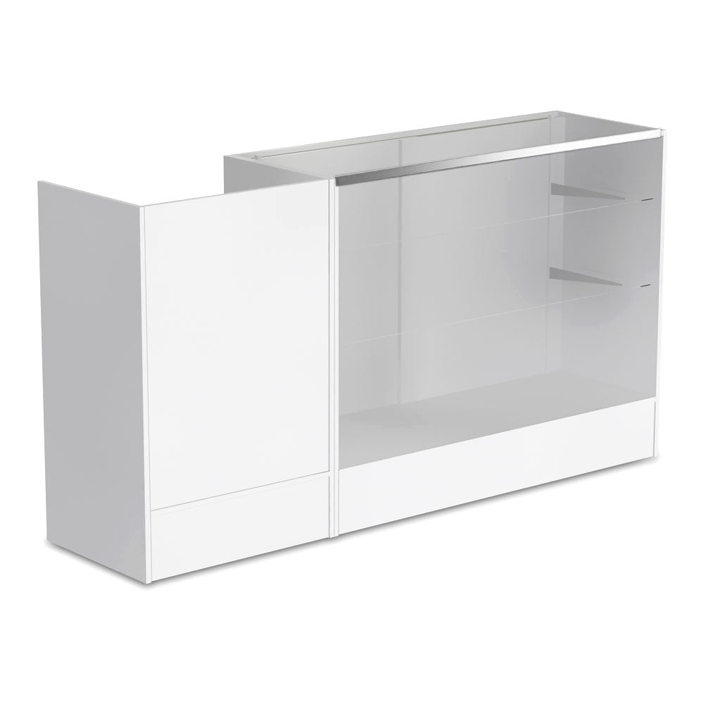 White Shop Counter With 3/4 Glass Display and Till Unit Bundle - Silhouette Range