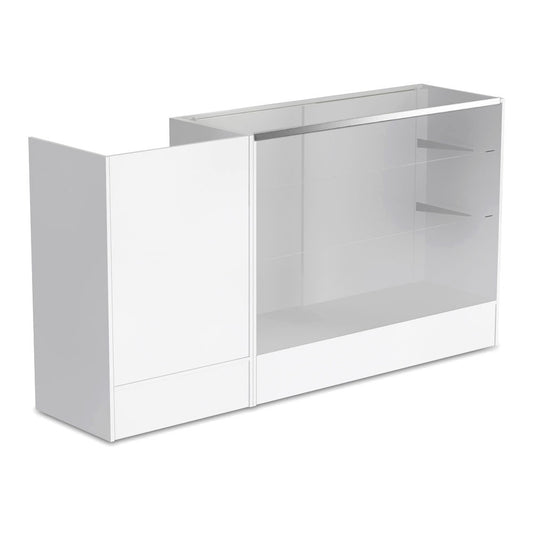 White Shop Counter With 3/4 Glass Display and Till Unit Bundle - Silhouette Range