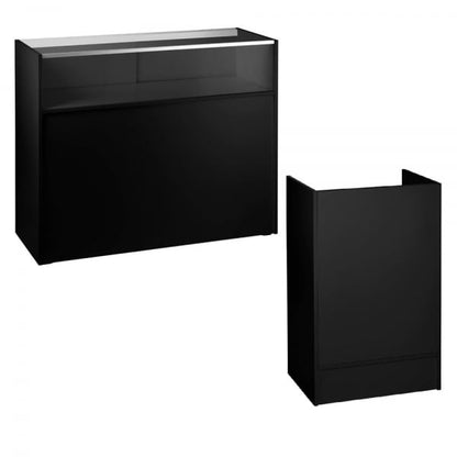 Black Shop Counter With 1/4 Glass Display and Till Unit Bundle - Silhouette Range