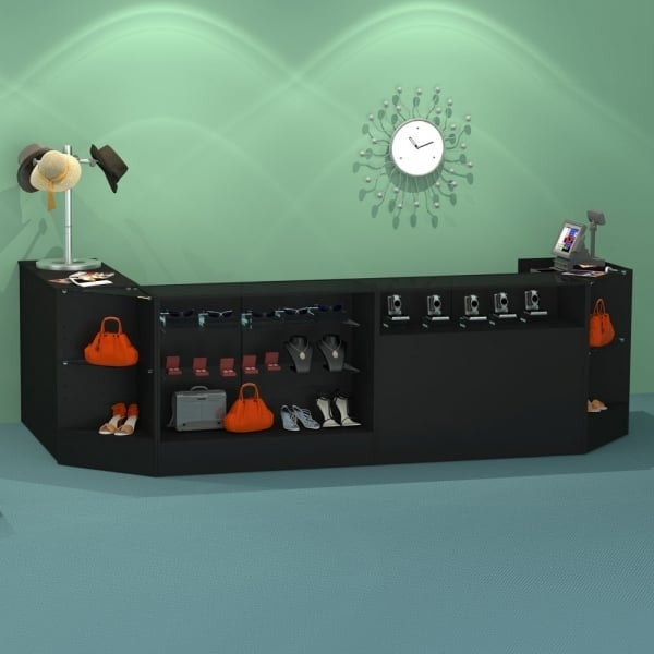 Black Shop Counter With 1/4 Glass Display and Corner Display Unit Bundle