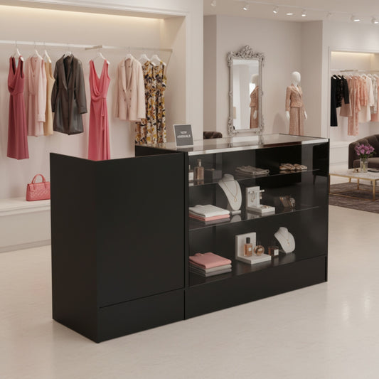 Black Shop Counter With 3/4 Glass Display and Till Unit Bundle - Silhouette Range