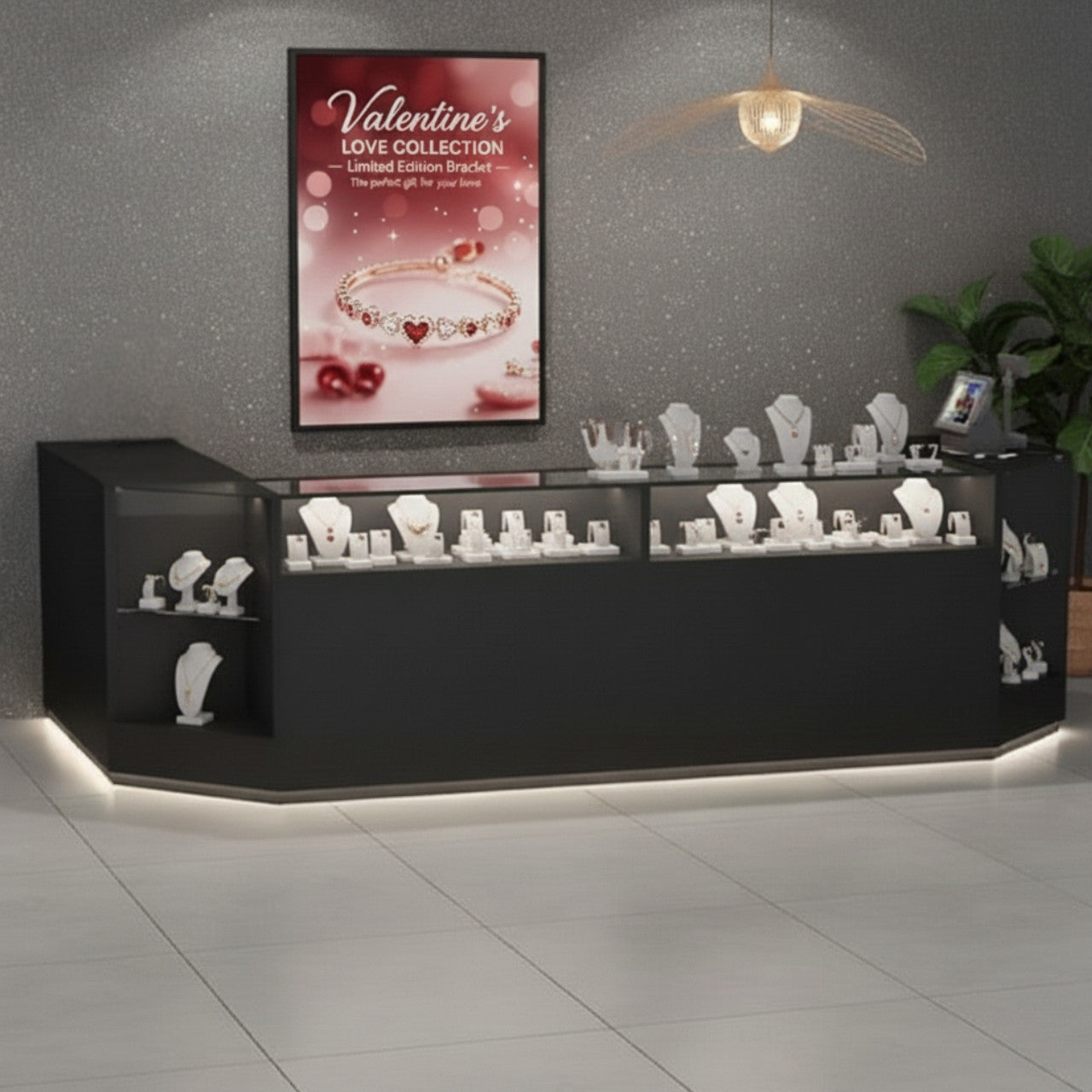 Black Shop Counter With 3/4 Glass Display and Till Unit Bundle - Silhouette Range