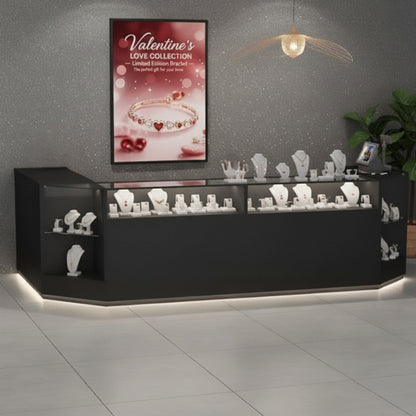 Black Shop Counter With 3/4 Glass Display and Till Unit Bundle - Silhouette Range