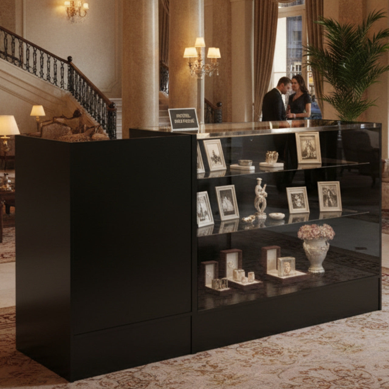 Black Shop Counter With 3/4 Glass Display and Till Unit Bundle - Silhouette Range