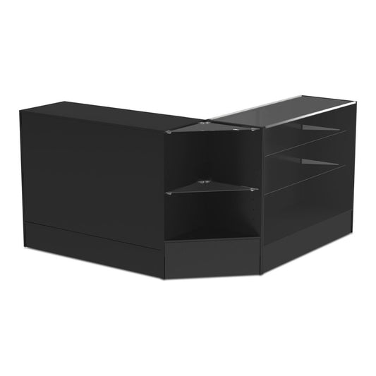 Black Shop Counter With 3/4 Glass Display and Corner Display Unit Bundle