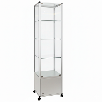 Glass Display Cabinet Tower with 3 Glass Shelves and Storage Cupboard - W500mm