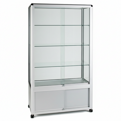 Glass Display Cabinet Tower with 3 Glass Shelves and Storage Cupboard - W1000mm