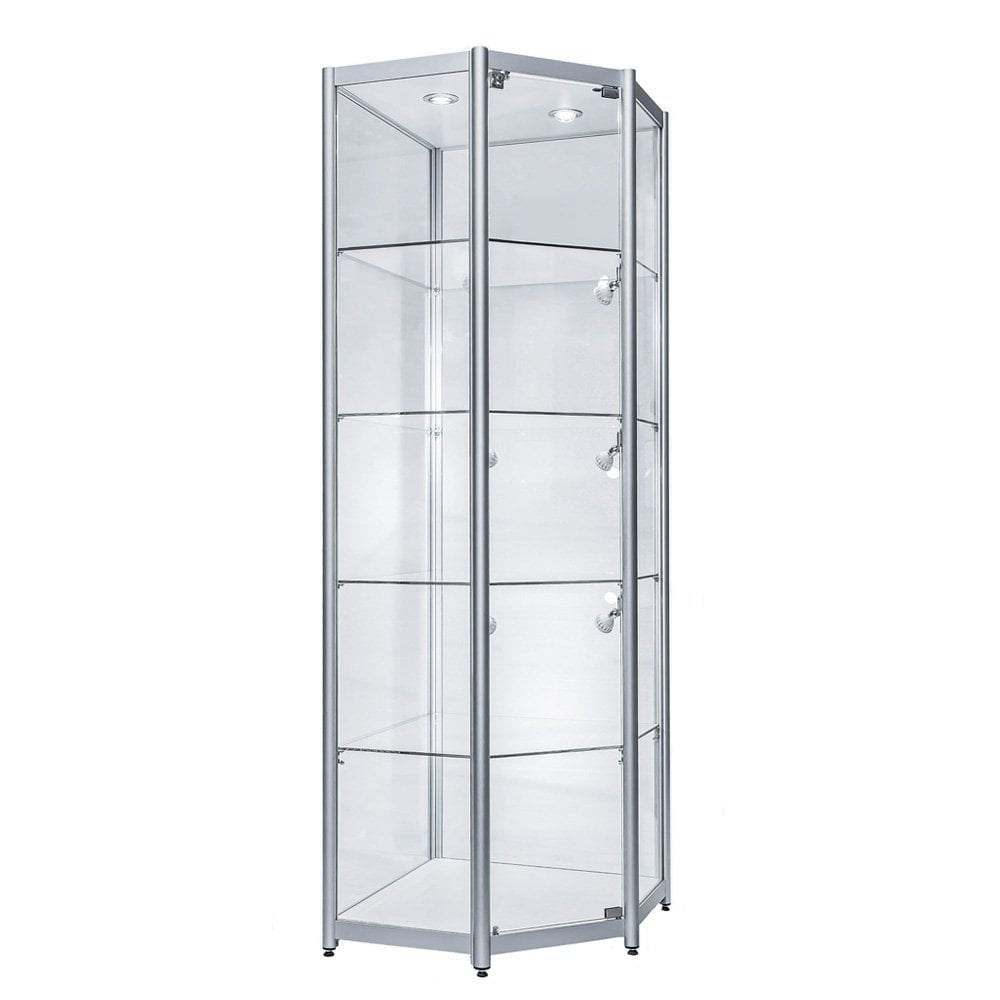 Skyline Aluminium Tower Showcase - All Glass Display - Corner Unit